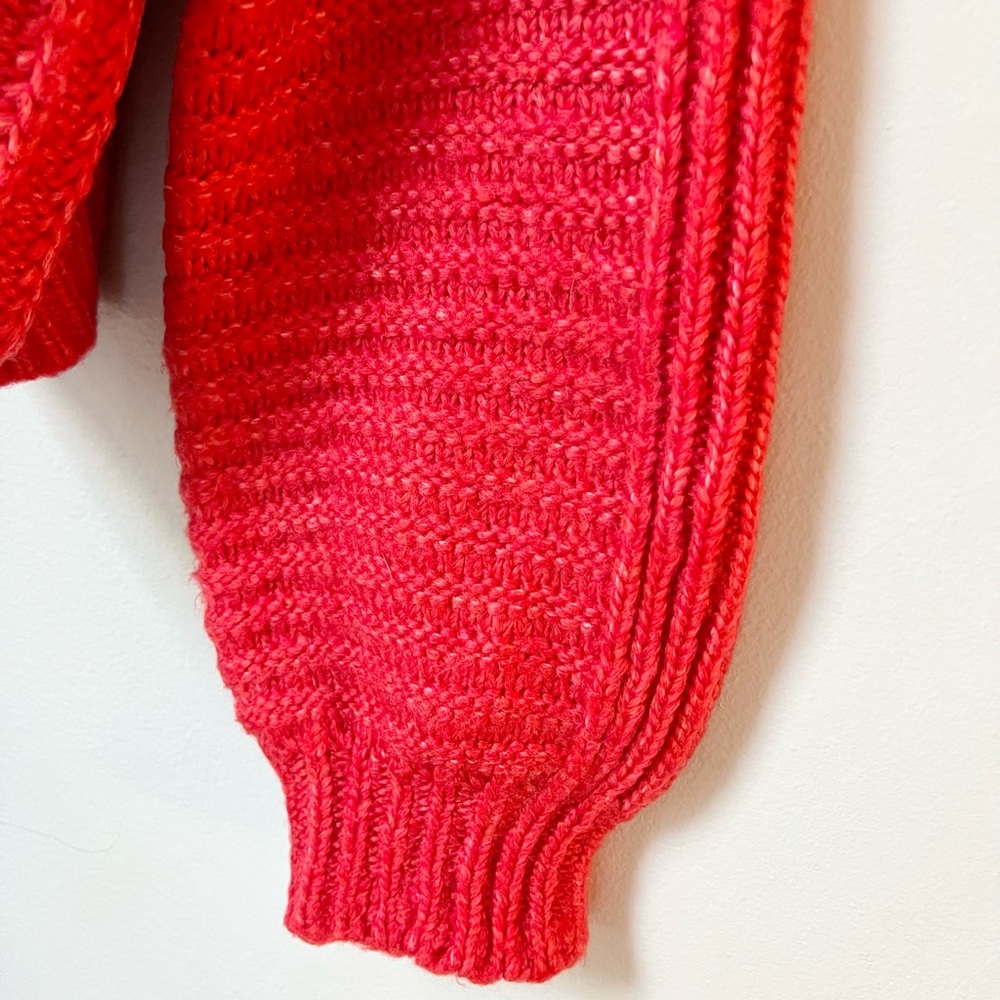 Free People Carter Knit Pullover Chunky Red Crew Neck Oversized Sweater Top S/M - Picture 7 of 9